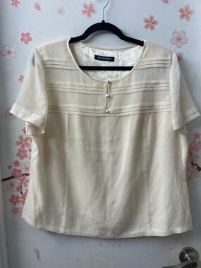 Jacques Vert Cream Short-Sleeve Pleated Yoke Blouse